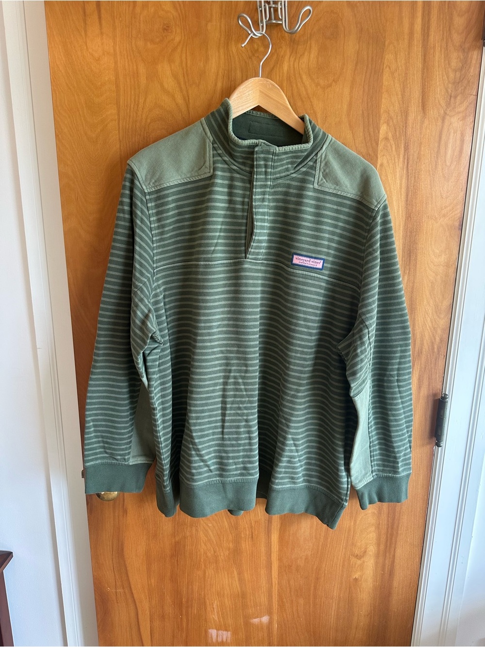 Vineyard Vines Olive Striped Half-Zip Pullover